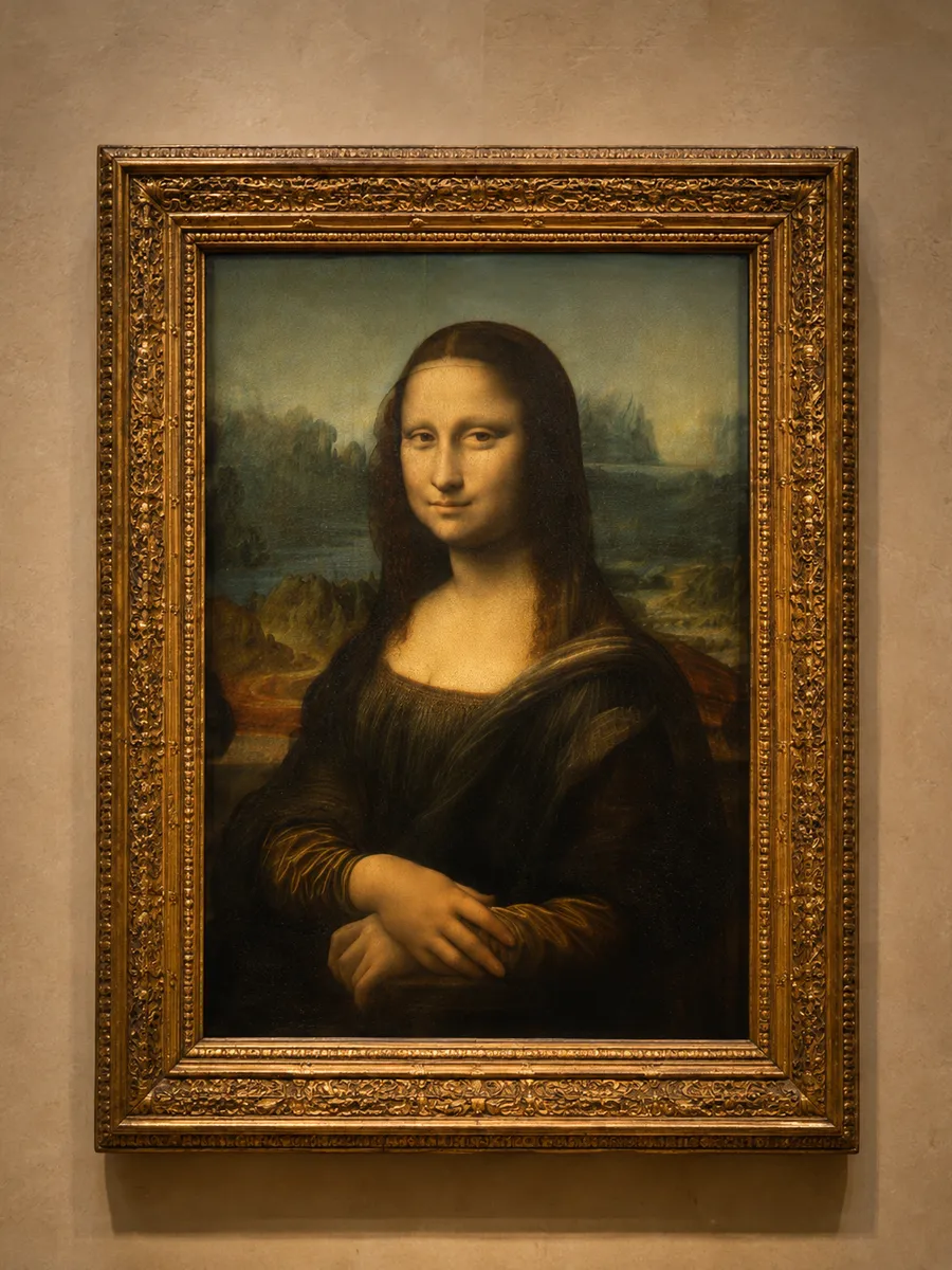 La Mona Lisa de Leonardo da Vinci en su vitrina